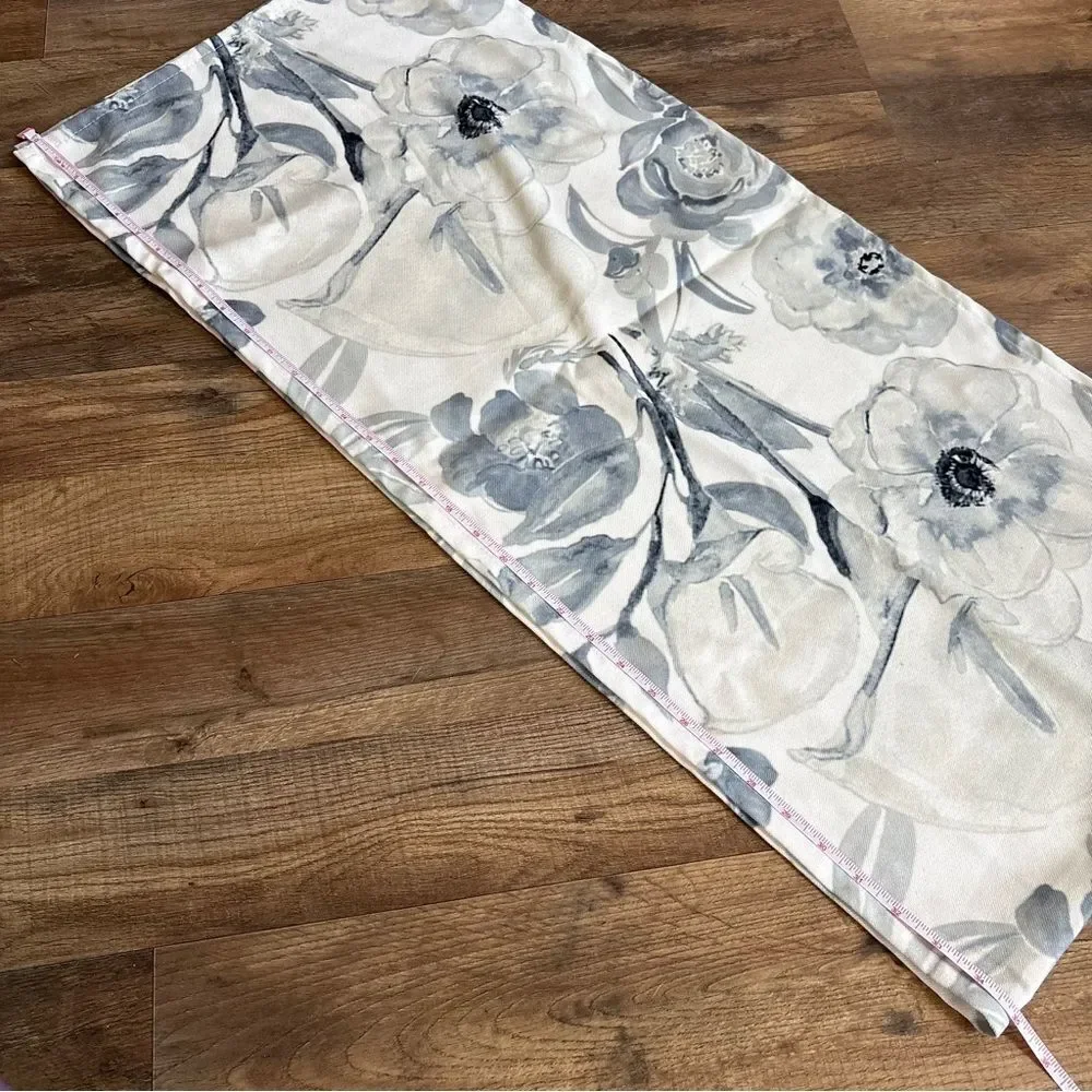 Elegant Blue Gray Watercolor Floral White Table Runner 16